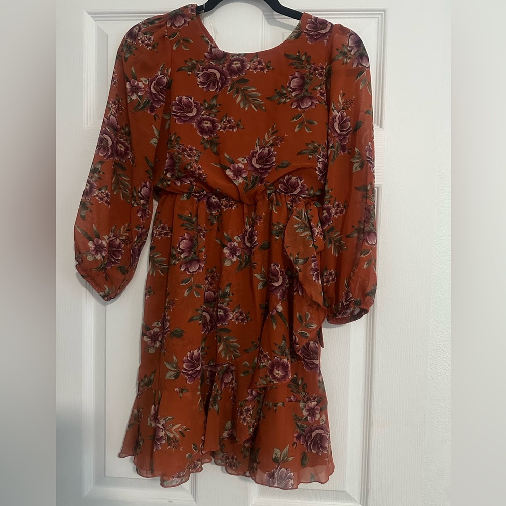 Speechless Rust Floral Long Sleeve Dress NWT